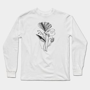 Summer time abstract black flowers Long Sleeve T-Shirt